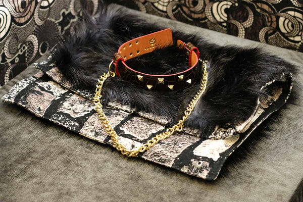 Plaid chien XS Sabanah Metis Black Moon et manchette cuir façon croco