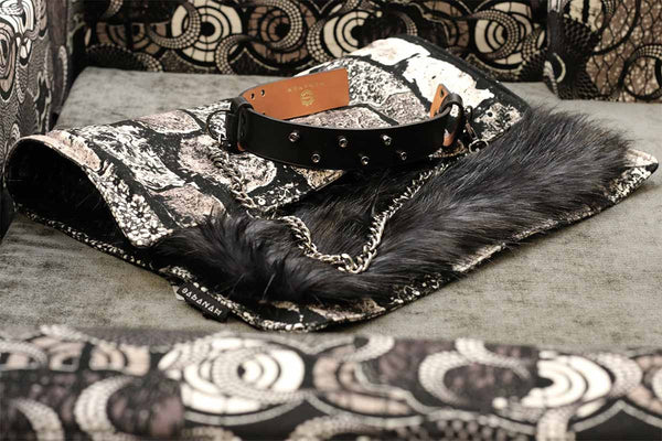 Plaid chien de luxe Sabanah XS et manchette cuir noir chainette