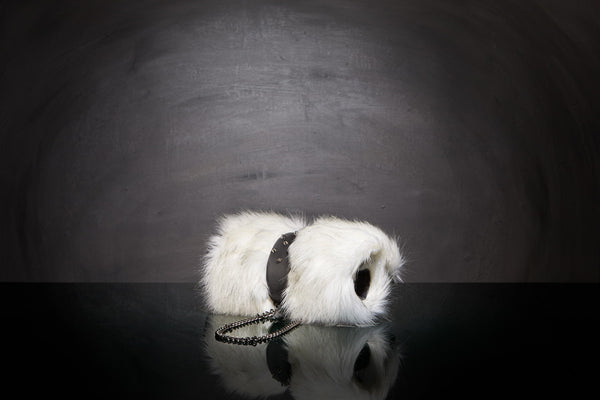 Plaid chat de luxe S Métis Blue Ice et Manchette Cuir noir chainette