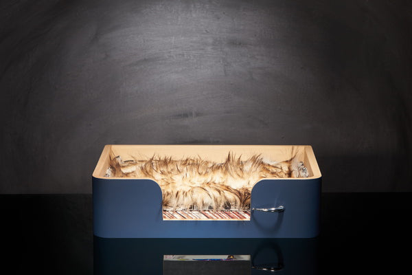 Drôle de panier chat S bleu nuit Sabanah et couverture Metis Art XS