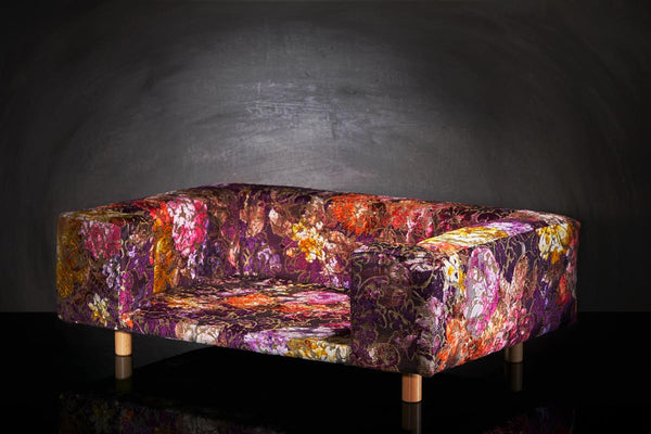 Canapé chien Sabanah velours damassé rose antique sans coussins